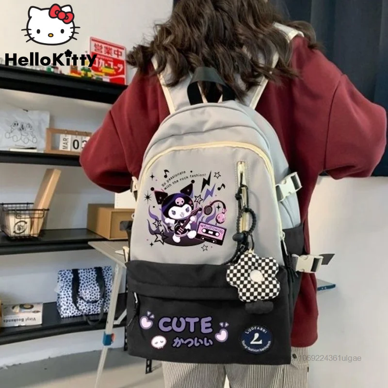 Sanurgente-Cartable Kuromi pour adolescentes, sac à dos étudiant Y2K, sacs à dos mignons de grande capacité, style coréen, sac initié à la tendance