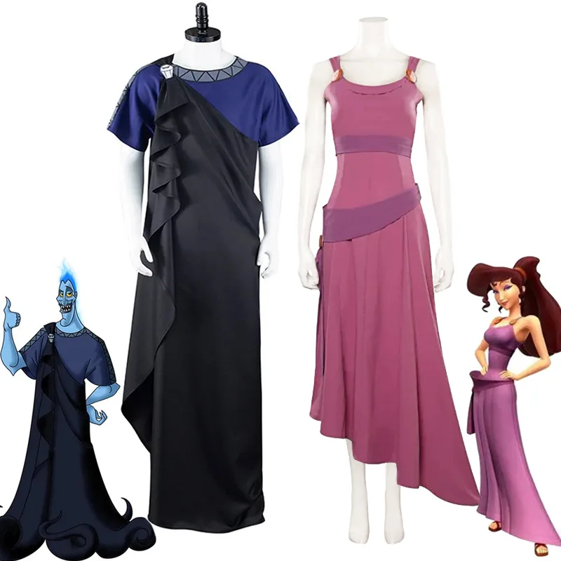 Hercules Megara Hades 코스프레 의상 dessin animé film tenues hommes femmes Robe Robe perruque 할로윈 카니발 fête jeu de r