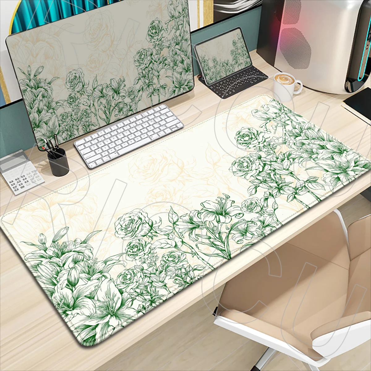 

XXL Vintage line draft flower Desk Mat Gaming Mouse Pad Rug Large Mousepad Tablepad Office PC Accessories HD print Extended Mats
