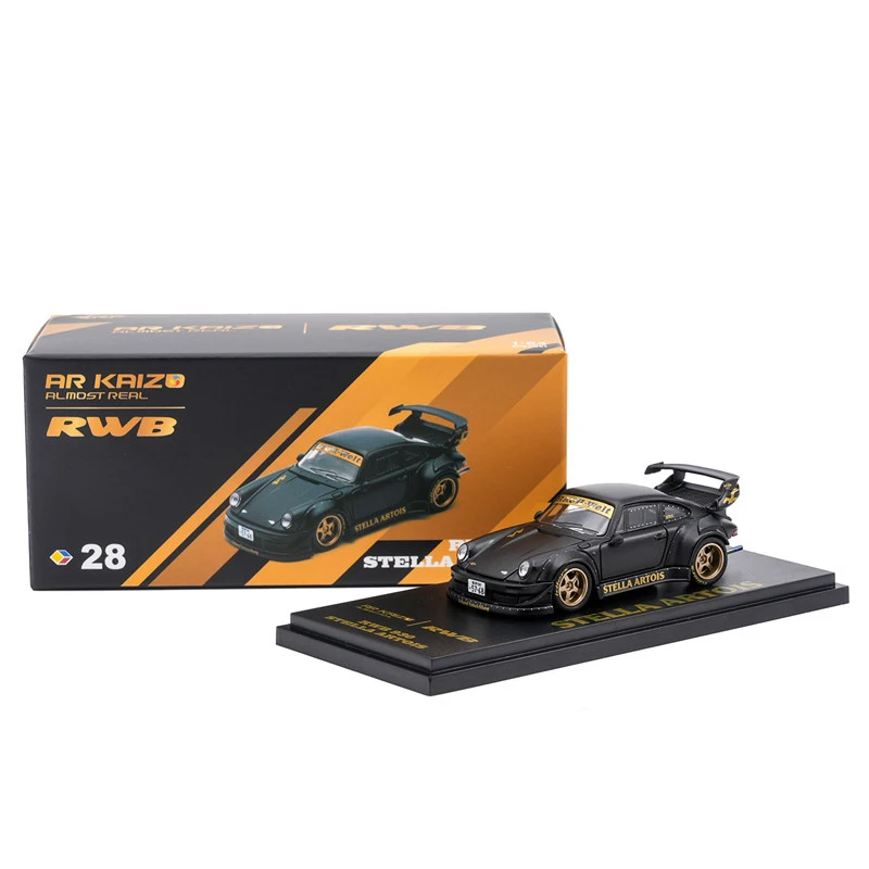 Almost Real 1/64 RWB 930 Stella Artois Diecast Car Model Black Color AR Box Car Model Limited Version Simulation Collection Gift