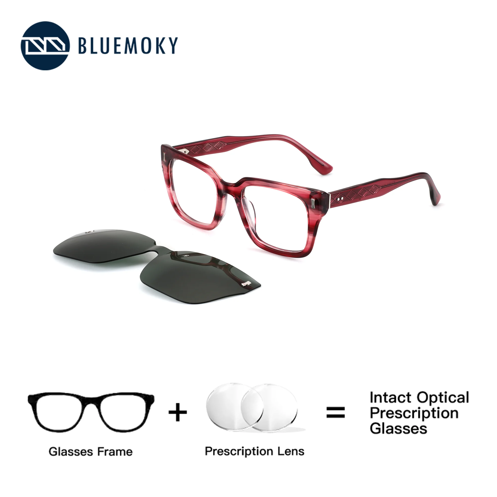 Lunettes de soleil carrées de prescription BLUEMOKY taille S, verres optiques progressifs polarisés UV400 en acétate avec ordonnance, pour femme