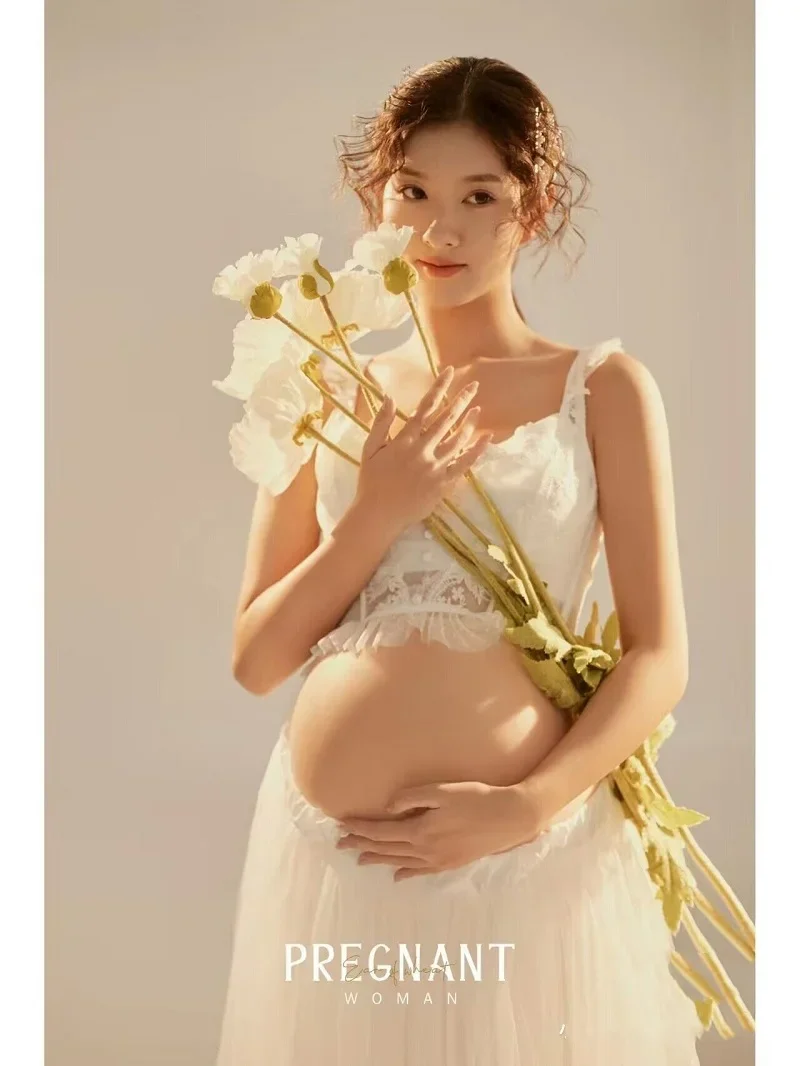 2 in 1 Maternity Dress for Photoshoot White Sleeveless Gown Open Belly Bodycon Pregnancy Dresses for Women Baby Shower Wedding