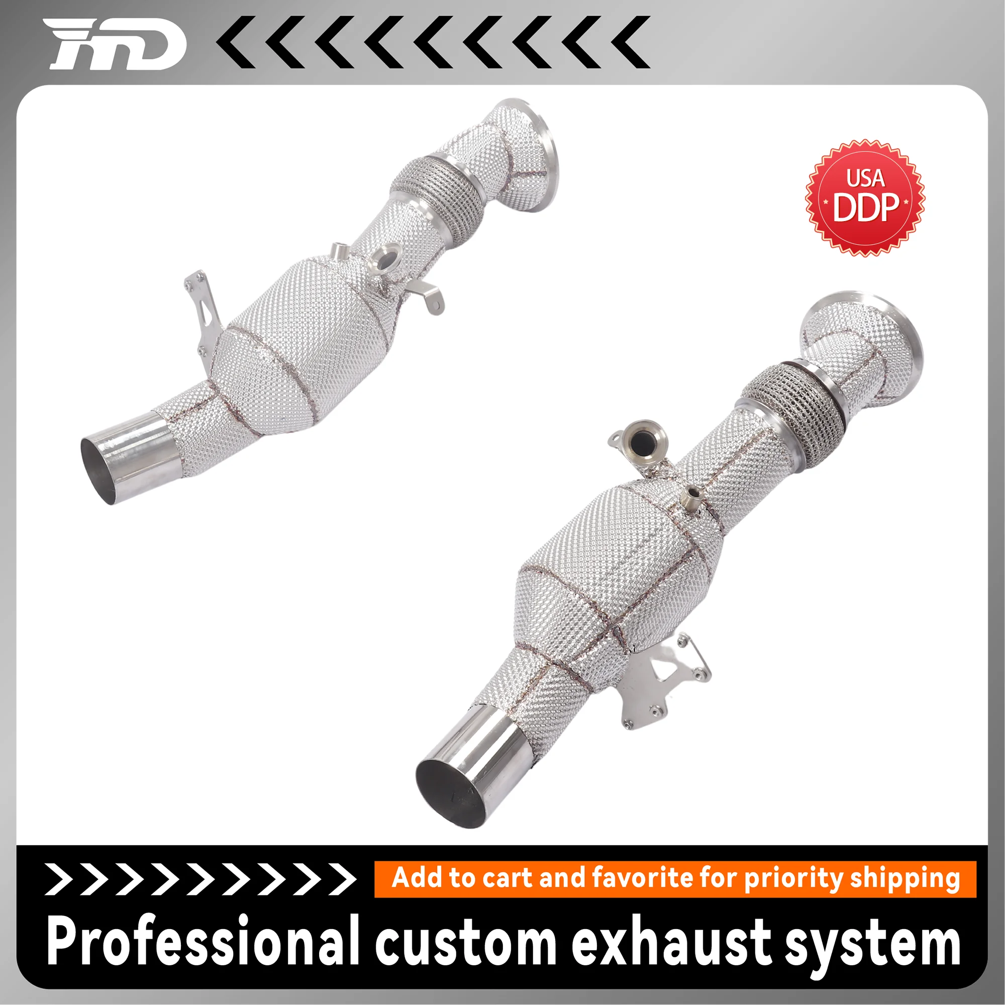 

HMD SS304 exhaust for Ferrari 296 downpipe with catalytic converter. High temperature resistance, improved sound quality