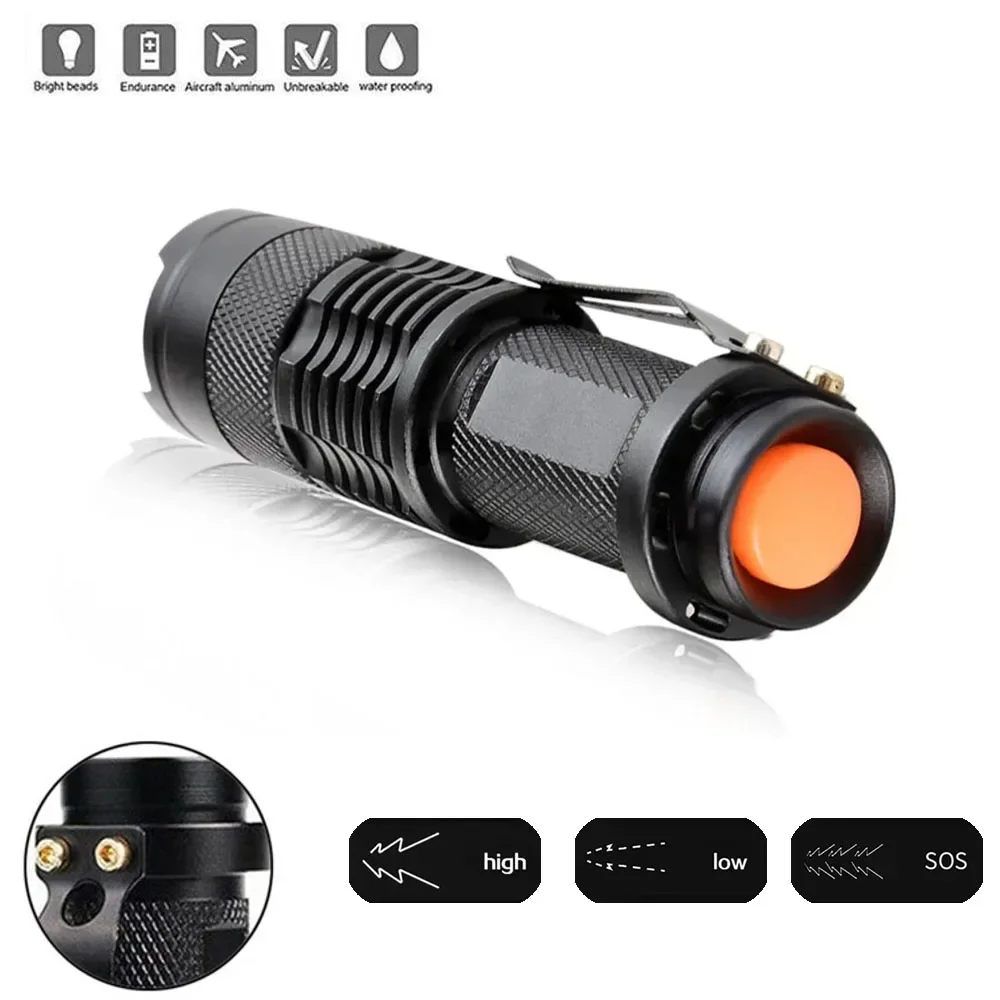 Mini LED Flashlight Torch with 3 Lighting Modes Portable Led Flashlight Torch Outdoor Adjustable Focus Zoom Light Camping Lamp