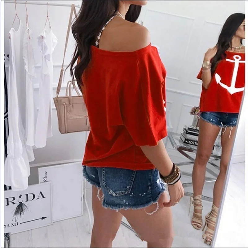 Loose One oulder Batwing T-irt Printed Women's Casual Faion Cusizable Design Service DIY Clothing Cusization