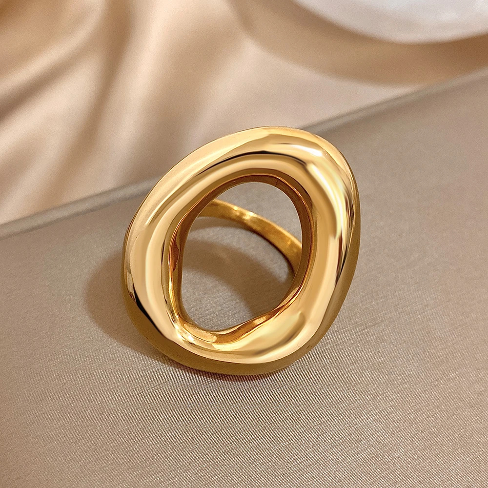 Freetry Minimalist Stainless Steel Chunky Large Rings For Women big size Geometric Aesthetic Femal Waterproof Ring - Image 2