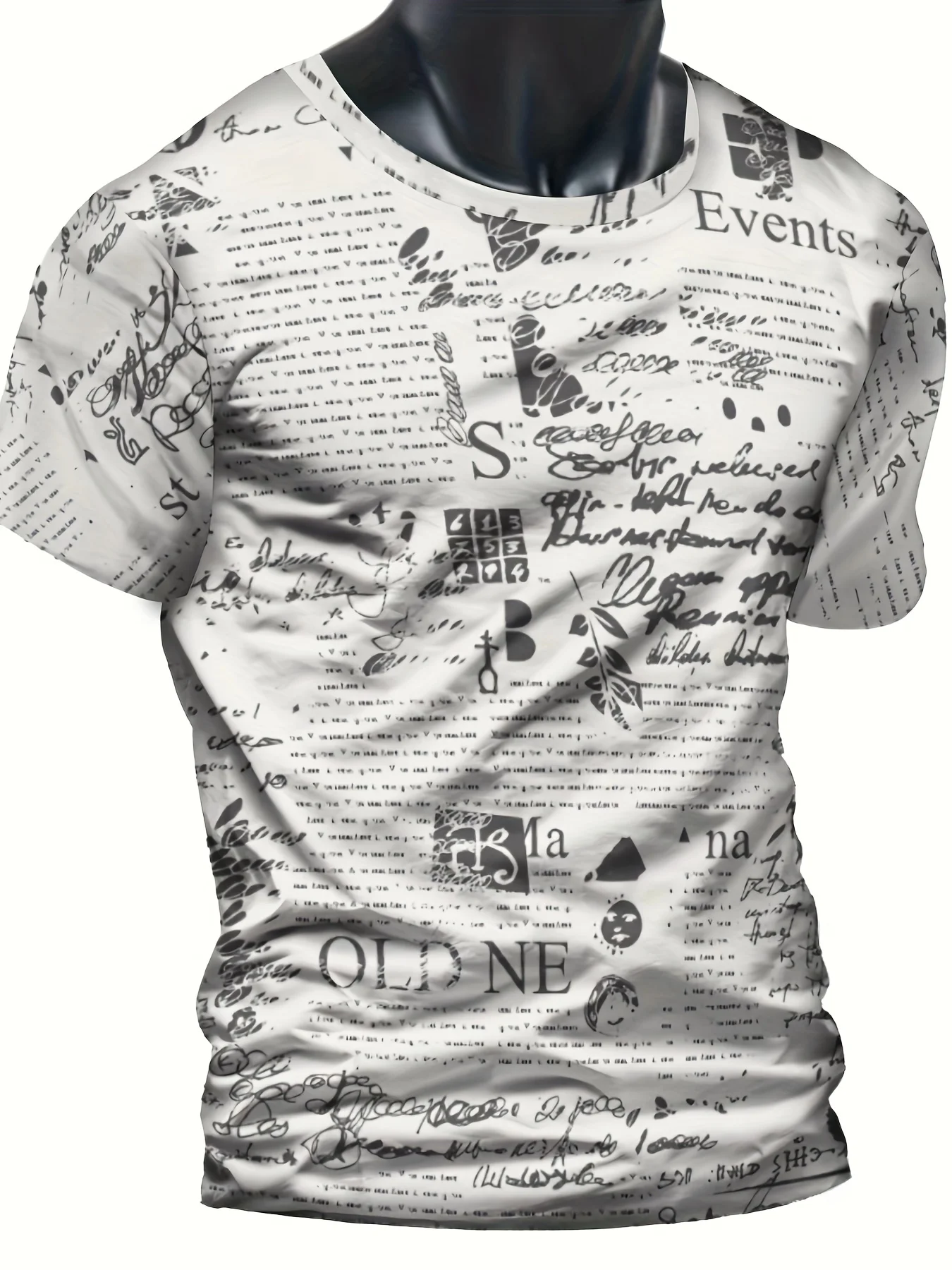 

Euro-American Style Men's Printed T-Shirt | Loose Fit Minimalist Newspaper Text Tee, Street & Gym Essential
