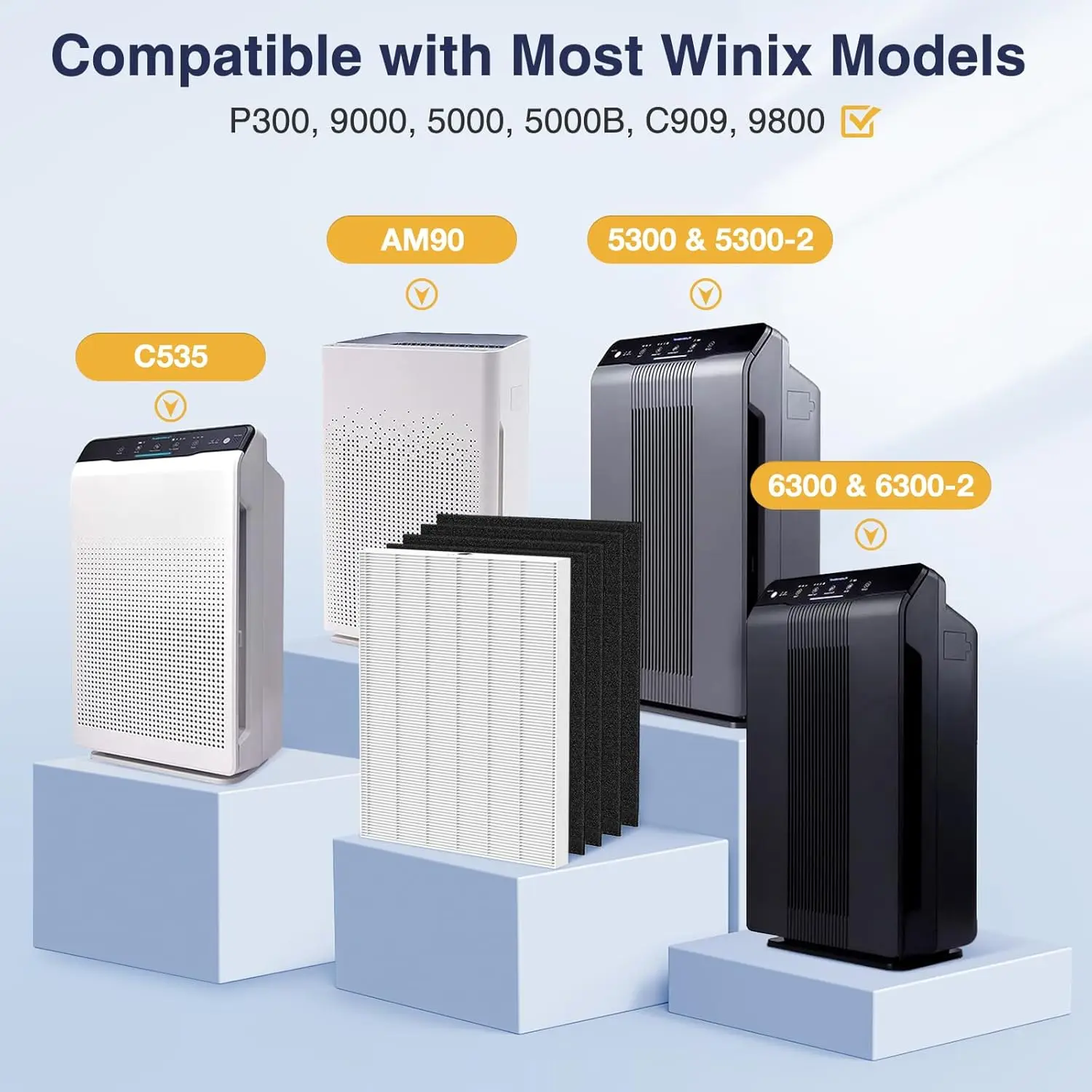 115115 Replacement Filter A Size 21 for Winix PlasmaWave C535, 5300-2, P300, 5300, 6300, 6300-2, AM90, 9000, 5000, 5000B, C909,