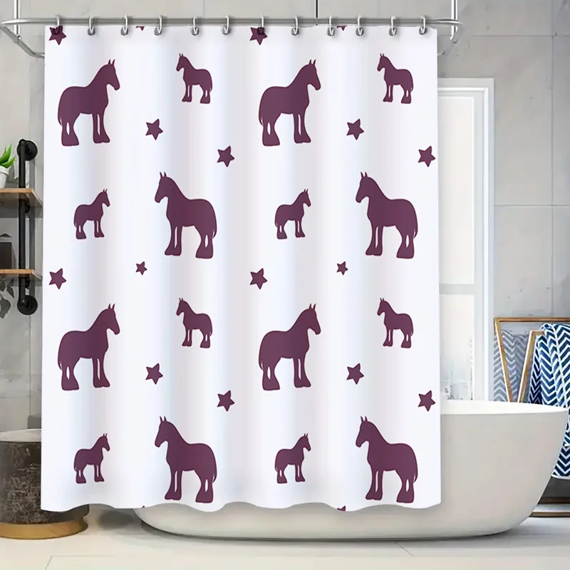 

Unique Purple Horse Shower Curtain Set for Kids Bathroom Decor Polyester Material with Hooks Various Sizes Available