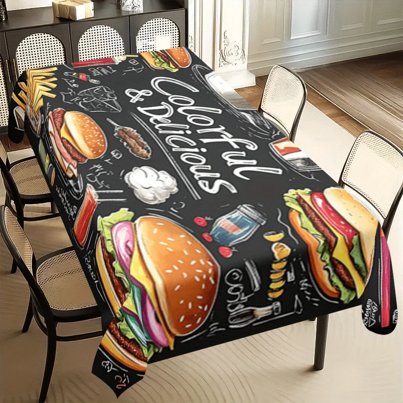 One black-themed rectangular polyester tablecloth - durable and easy-to-clean machine-washable fabric