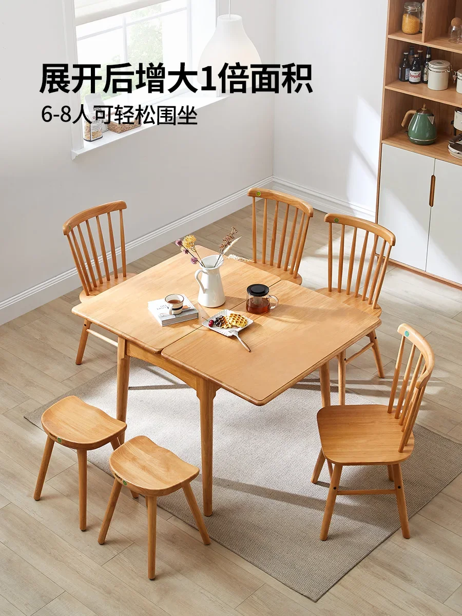 Mesa de jantar dobrável para apartamento pequeno, toda madeira maciça, nórdico, japonês, simples, retrátil, economia de espaço, doméstico