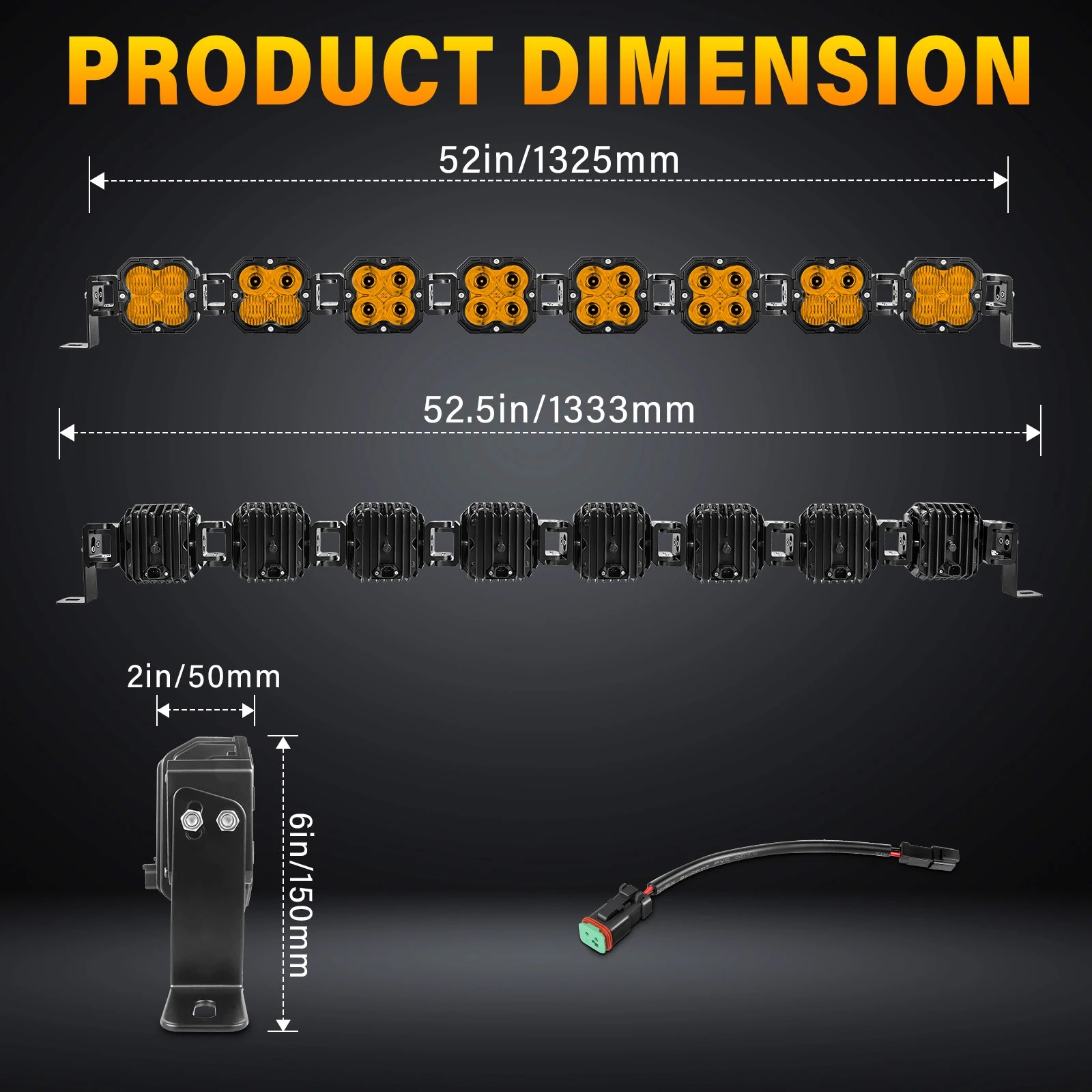 Auxtings 52 Inch 240W Linkable LED Light Bar, 8 x 30W Cube Pod Lights, Amber/Yellow 3000K-3500K Flood/Spot/Combo Beam, Waterproo