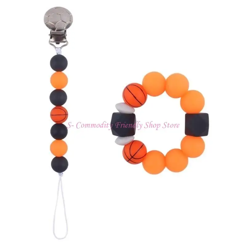 85AE Cartoon Teething Bracelet Silicone Bead Pacifier Clip for Baby Girl Boy Soother view 3