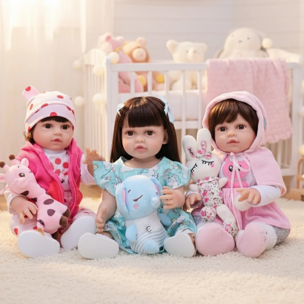 

8pcs Cloveray 20 inch Classic Realistic Full Body Vinyl Reborn Baby Doll Cute Plush Animal Set Vinyl Doll Handmade Toy Kid Gift