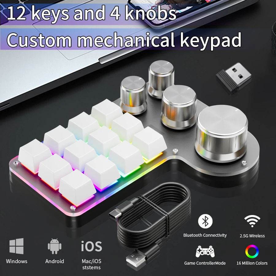 

Programming Custom Macro Keyboard Bluetooth Wired RGB 12 Keys 4 Knobs Keyboards For Gaming Keypad Mechanical Hotswap Macropad