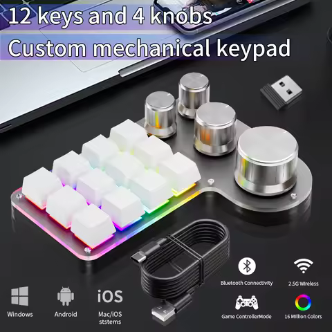 Programming Custom Macro Keyboard Bluetooth Wired RGB 12 Keys 4 Knobs Keyboards For Gaming Keypad Mechanical Hotswap Macropad