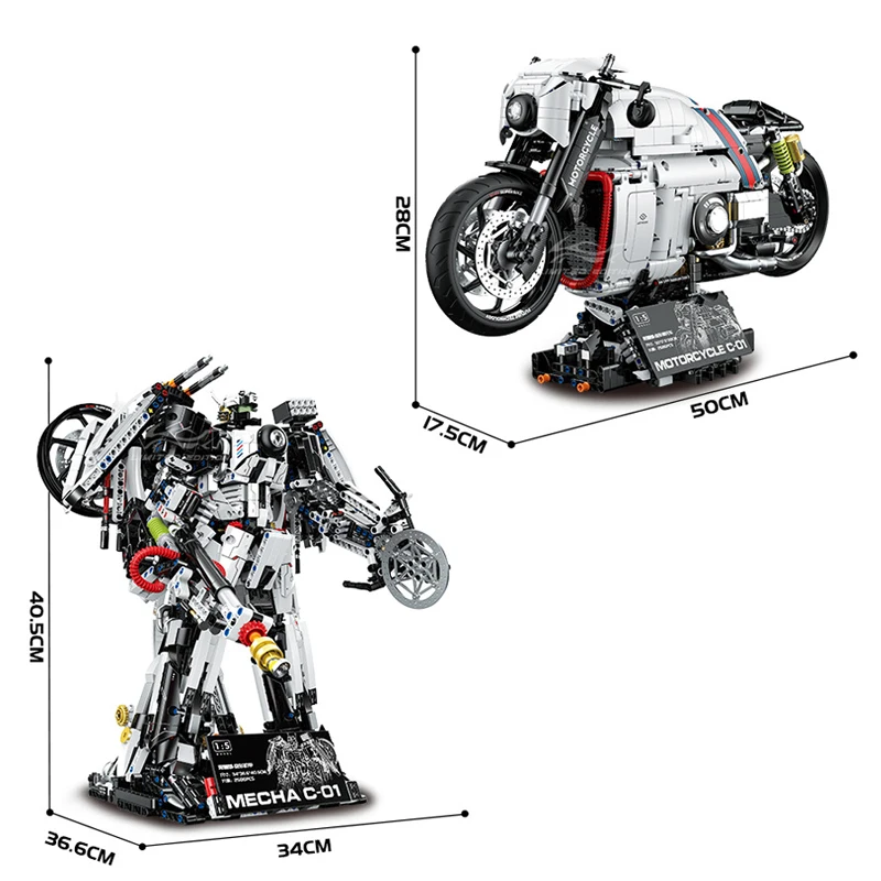 2616pcs MOC Idea 2 in 1 Technical 1:5 Motorcycle Lotus C-01 Building Blocks Model Mecha Robot Bricks Toys for Boys Gift Set