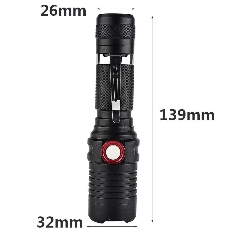 High Quality Single Switch Mode ON/OFF XM-L2 U3 Led Flashlight  Zoomable USB Rechargeable 18650 Battery Waterproof Torch Lantern