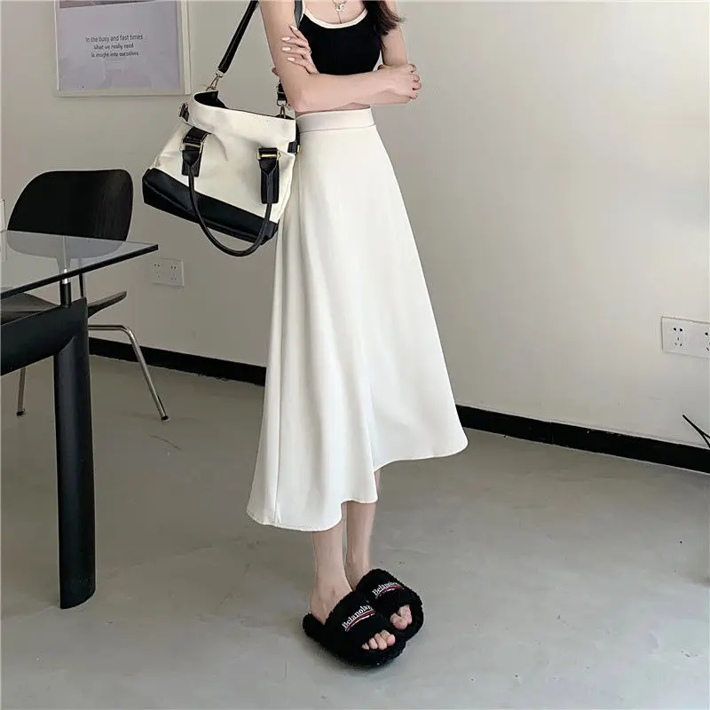 Pure Skirts Women 4 Colors Minimalist Fashion Daily Temperament High Waist Summer Casual Ulzzang Ins Mujer A-line Faldas Classic