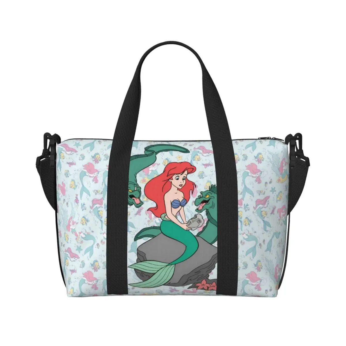 

Custom The Little M-Mermaid Tote Bag for Women Large Capacity Princess Ariel Gym Beach Travel Bags