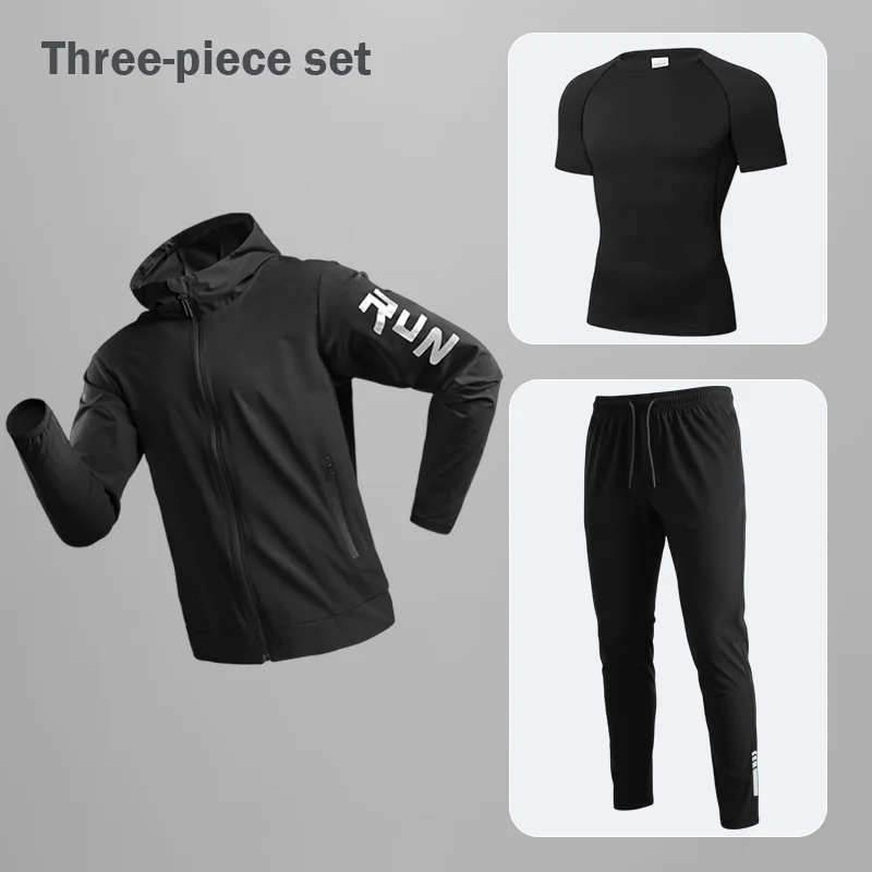

Мужской быстросохнущий спортивный костюм для тренажерного зала, бега, тренировок, баскетбола, комплект из трех предметов, для утренних пробежек, велоспорта, спортивная одежда
