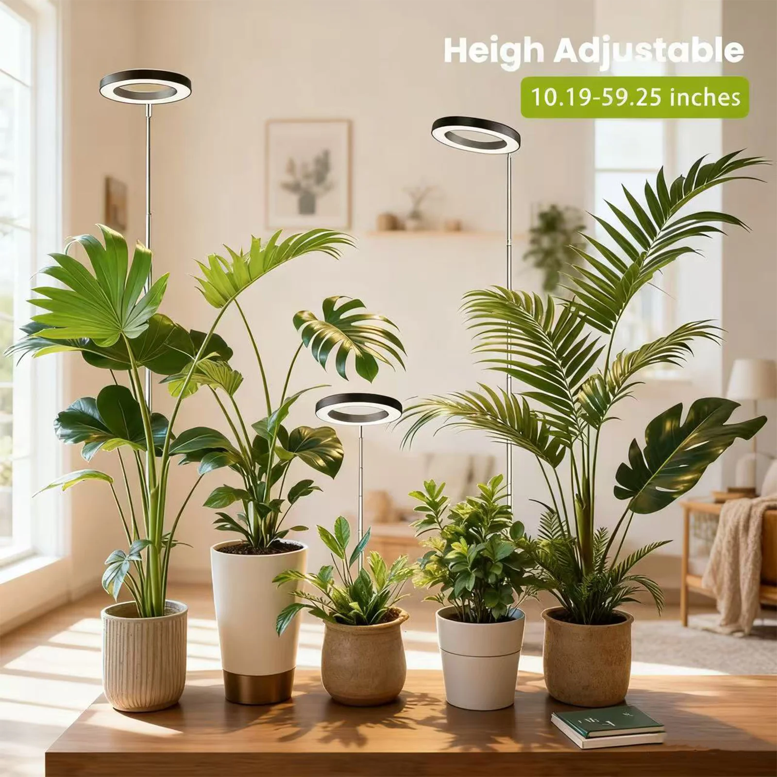 أضواء تنمو للنباتات الداخلية، ضوء نباتي LED كامل الطيف، ارتفاع قابل للتعديل، مؤقت 3/9/12 ساعة، 3 أوضاع طيفية، 10 مستويات عكس الضوء