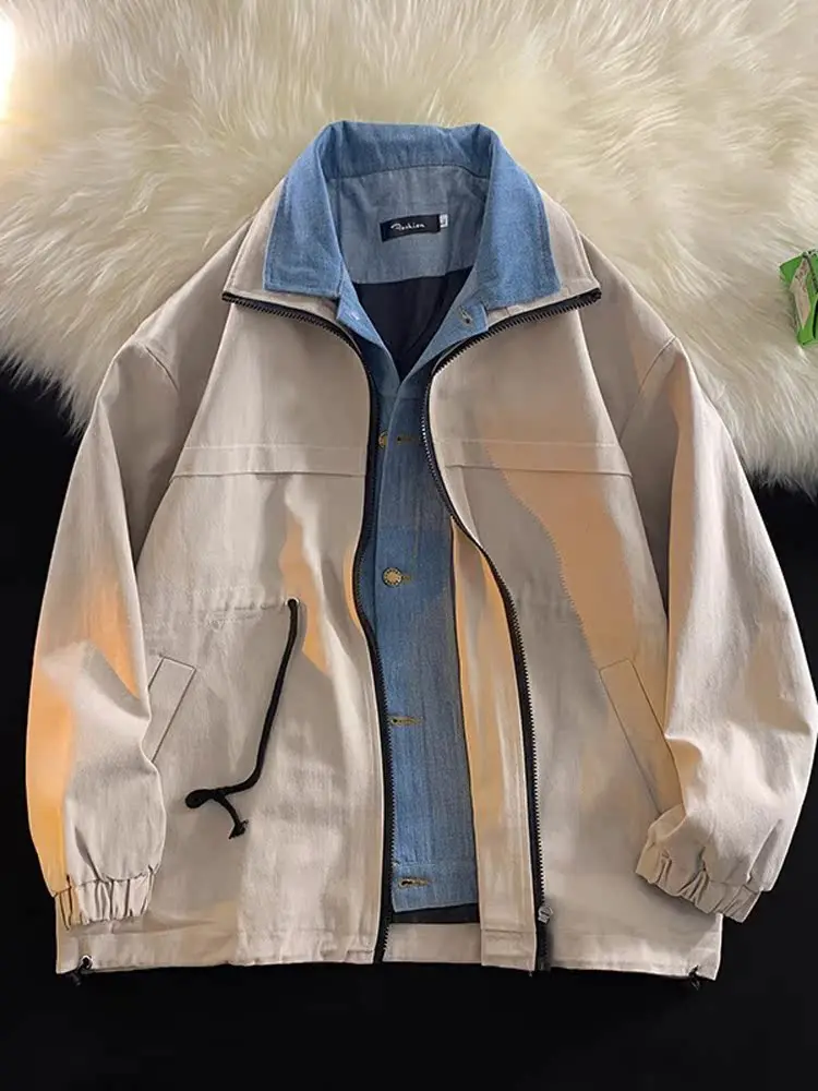 

Мужская куртка в американском ретро-стиле: дизайнерская новинка, имитация двухслойности, для старшеклассников и студентов колледжей, осенний тренд