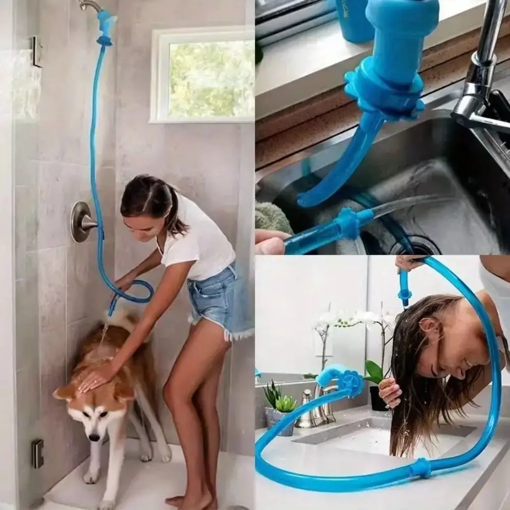 Flexible Adjustable Shower Hose Faucet Extension Blue Silicone Adapter Elastic Hose ABS Portable