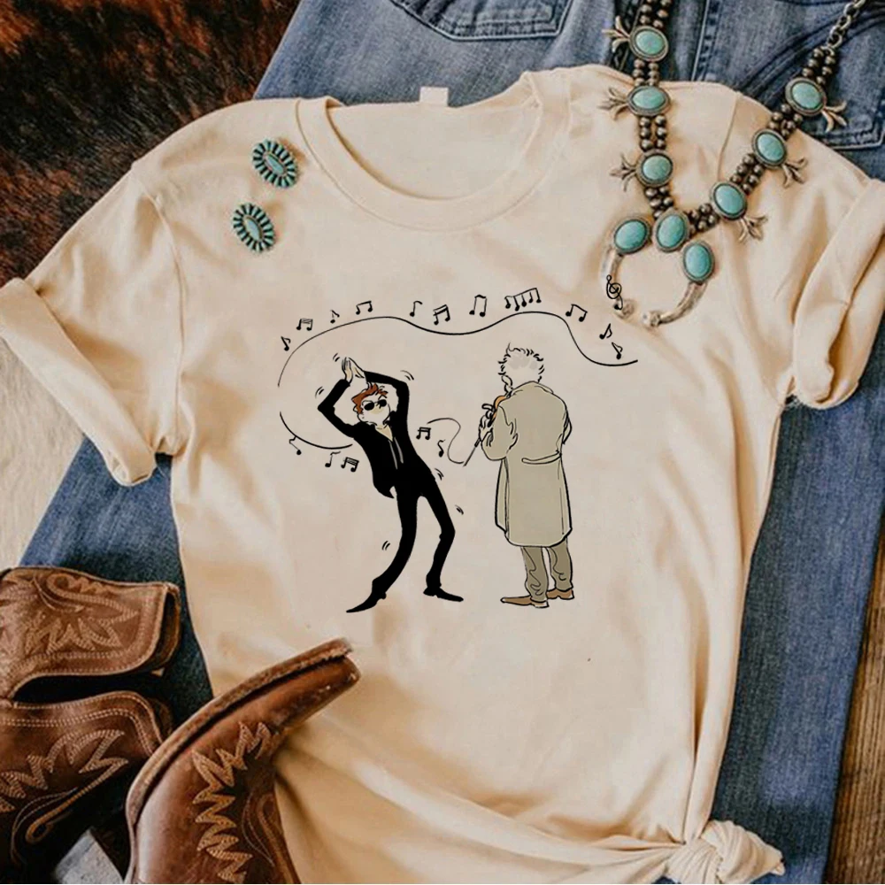 

Женская дизайнерская футболка Good Omens, забавная летняя футболка для девушек, комикс, японская одежда