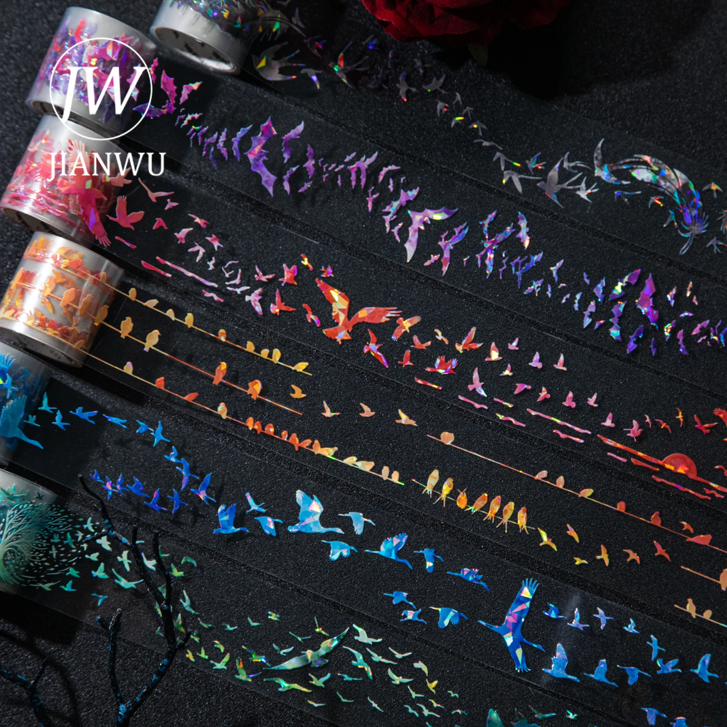 JIANWU 40mm * 200cm oiseaux volants sont brumeux série oiseaux colorés paysage matériel Collage PET bande créative Journal papeterie