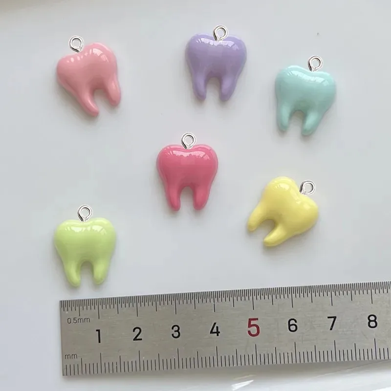 10Pcs Cartoon Chroma Colour Tooth Pendant DIY Female Earrings Necklace Pendants Bracelet Keychain Decoration Flat Back Resin