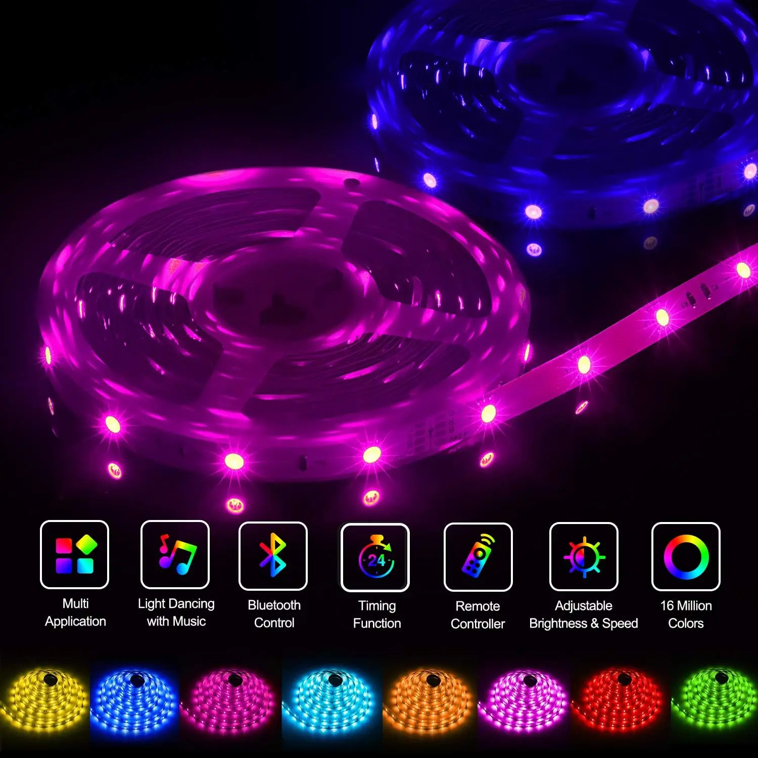 RGB Led Strip Lights 5050 DC12V  Bluetooth Controller Ribbon Tape for Colorful Children in Room Christmas TV Backlight Band