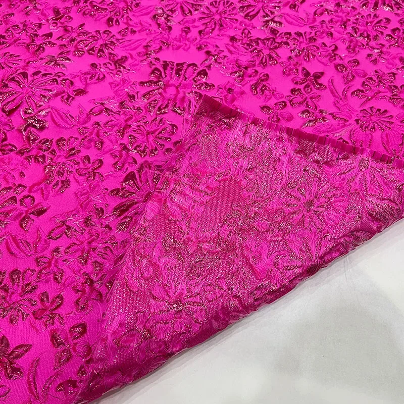 

New pink rose red brocade jacquard women's fashion clothing skirt haute couture show brand surface fabric