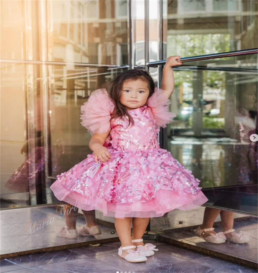 Luxury Glitter Flower Girl's Wedding Dress Cute Children's Banquet Baptism Performance Christmas Evening Dress for Babies