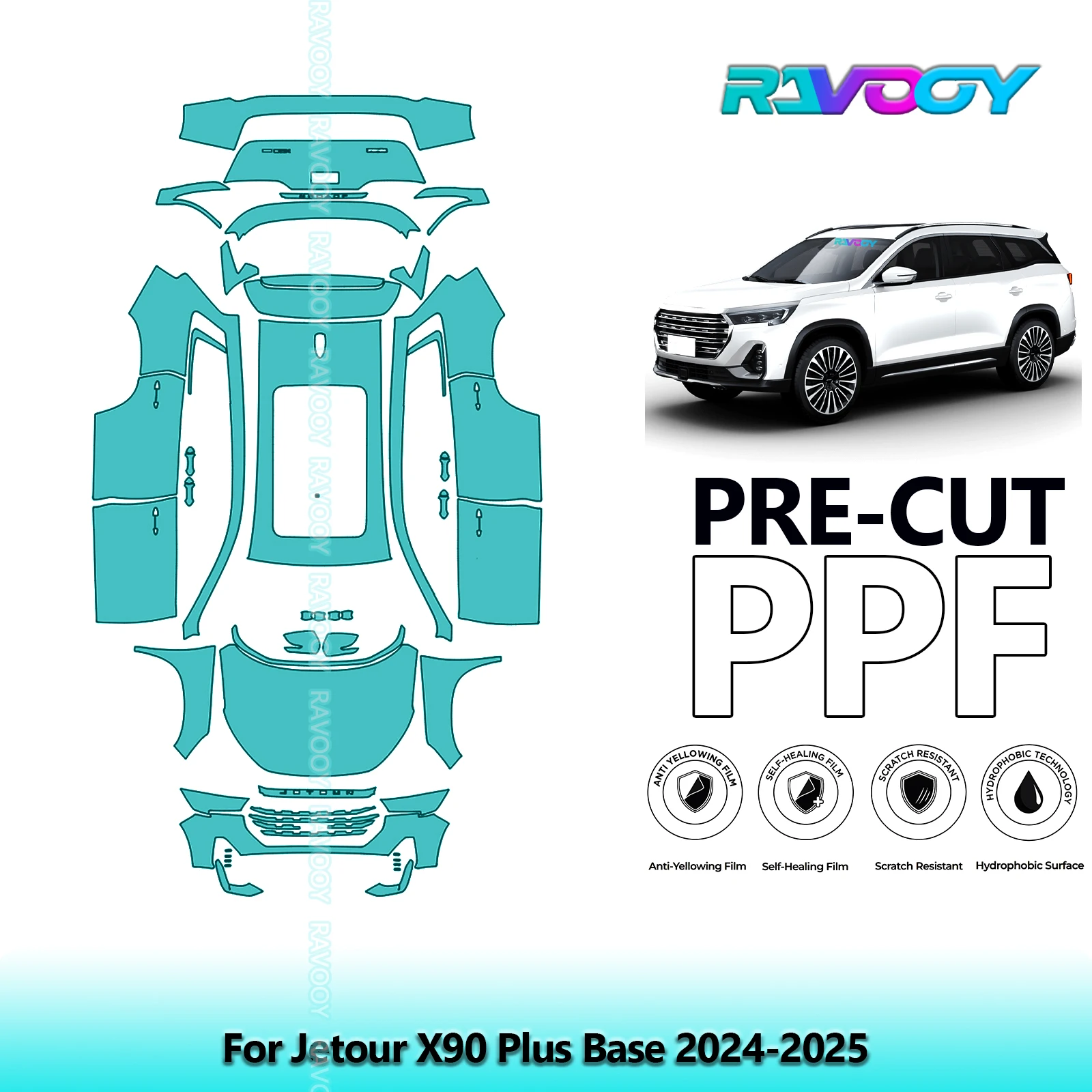 For Jetour X90 Plus Base 2024-2025 Full Body 8.5Mil Pre-Cut Paint Protection Film PPF Stone Chip Kit | Clear/Matte/Black Options