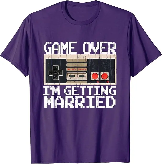 Game Over Ich heirate – Gamer-Bräutigam-T-Shirt, Y2k-Videospiel-Liebhaber, Bräutigam, Verlobter, Grafik-Bekleidung, Herrenmode, Neuheitengeschenk – Detail 9