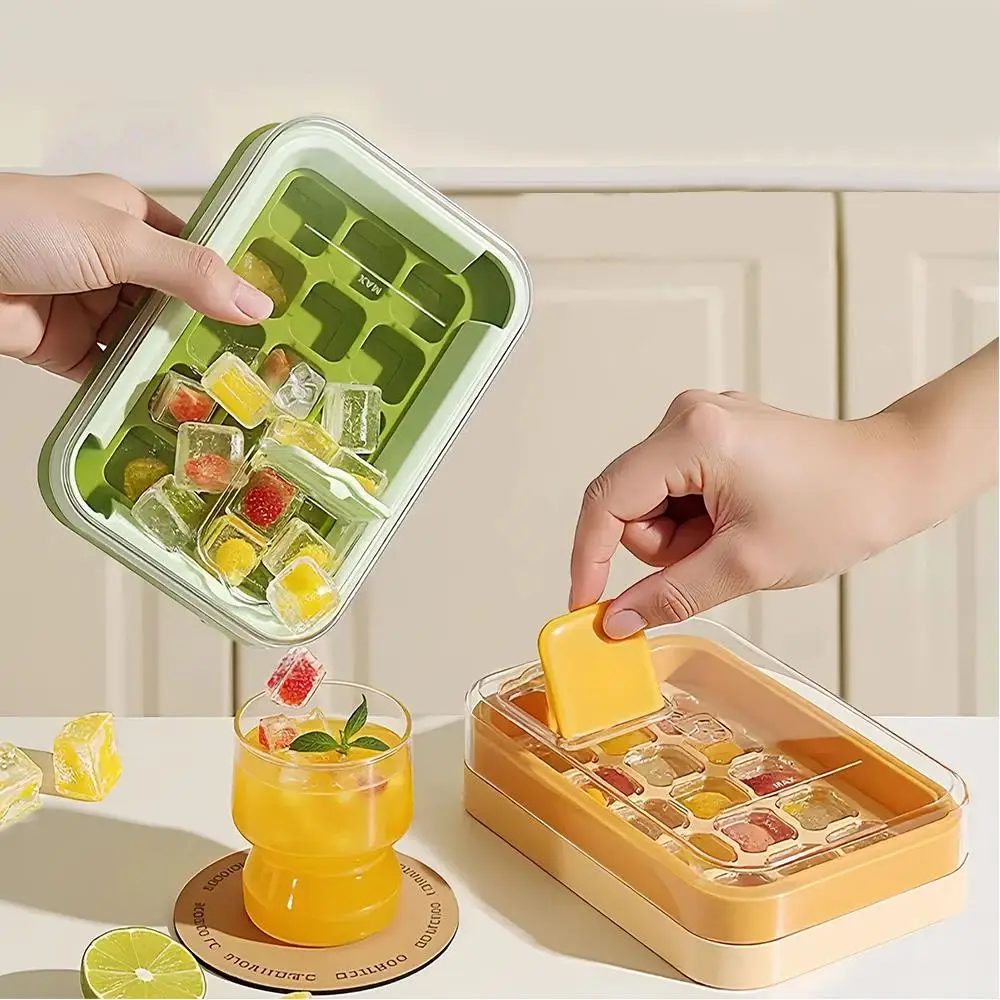 

15 Grid Square Ice Cube Tray with Lid Flexible Easy Release Silicone Ice Cube Mold Reusable Ice Freezer for Cocktails Beverages