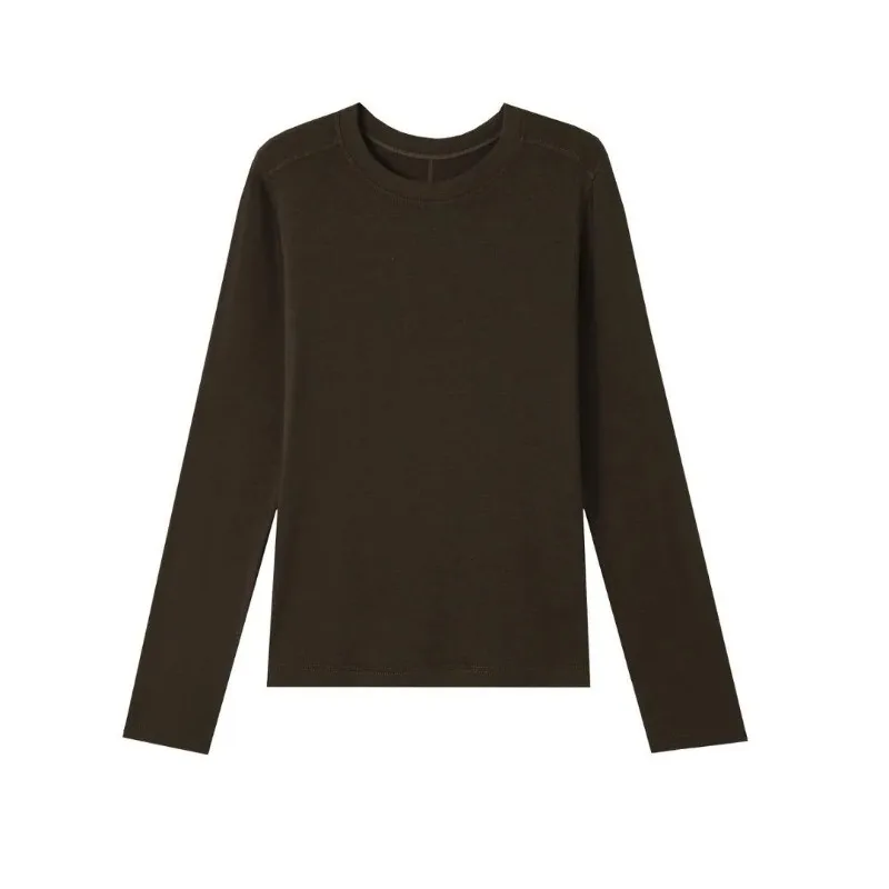Women Crew Neck Long Sleeve Knit Top Wool Blend Soft Drapey Basic Layering Shirt