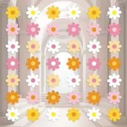 Daisy Boho Party Decorations Groovy Daisy Paper Garlands White Daisy Hanging Garland Banners Hippie Flower Cutouts for Birthday