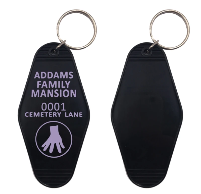 ADDAMS FAMILY MANSION 0001 CEMETERY LANE HOTEL KeyChain Keyring Tag Key Chains TV Show Office Fans Funny Accessory