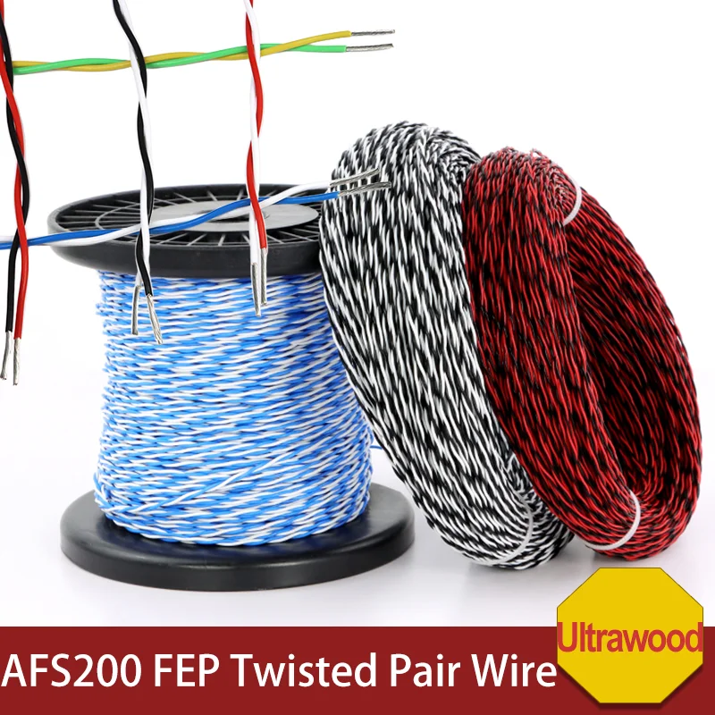 AFS200 PTFE Wire 2pins 26/24/22/20/18/17/15/13AWG 2~50m FEP Twisted Pair Tinned Copper High Temperature Electronic Signal Cable