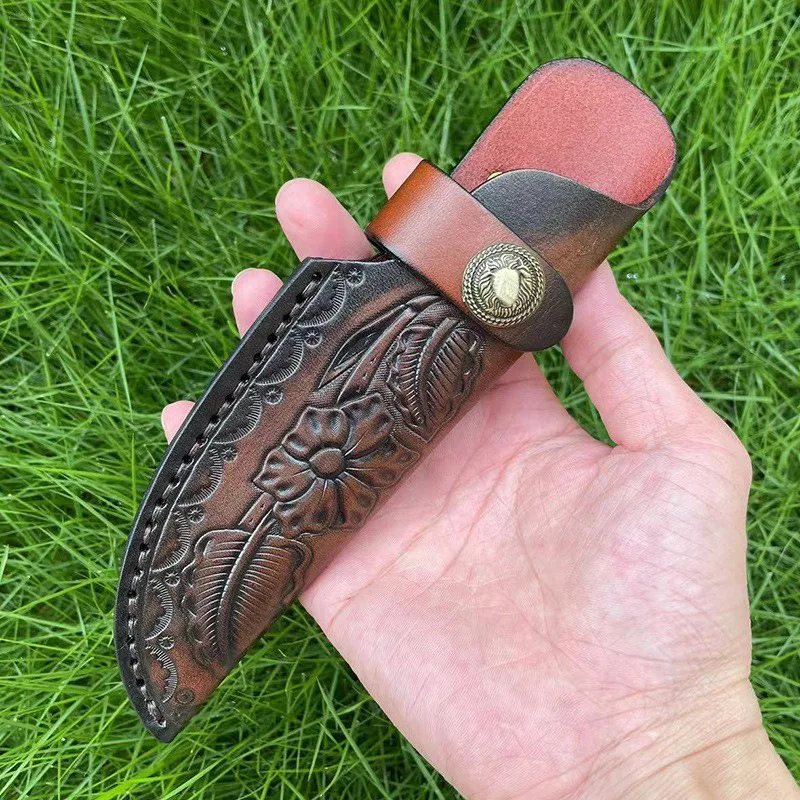 Soporte para cuchillos de hoja fija, Funda de cuero de vaca en relieve, funda para cuchillo de bolsillo, Funda de cuero, fundas para cuchillos de Camping, hebilla de cinturón