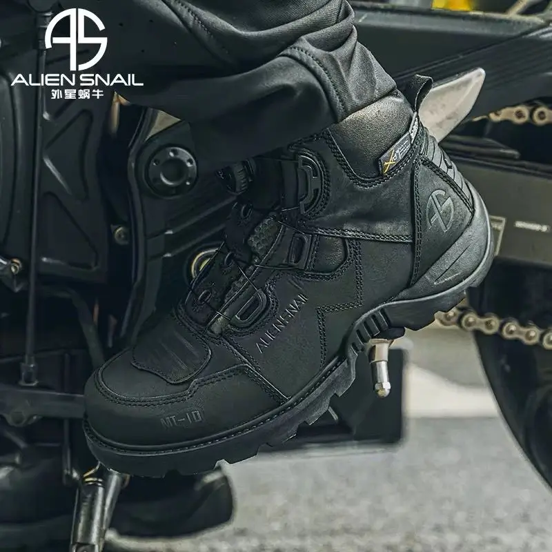 ALIEN SNAIL MT-10 Cowhide Motorcycle Boots Wear-Resisting Waterproof Dirt Bike Atv Moto Riding Botas MotorbikeTravel Boots