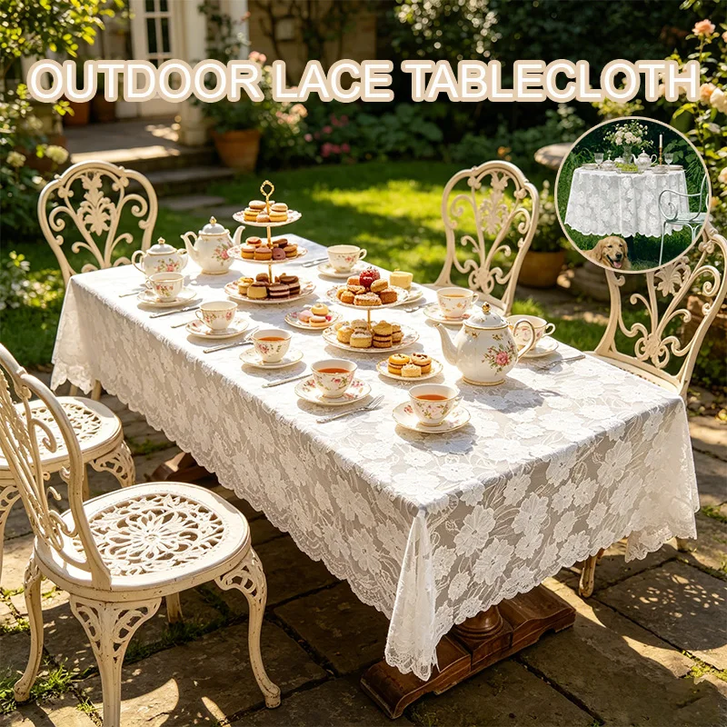 

1PC Retro Lace Tablecloth Dust-proof Embroidered Table Cover Round Square Table Cloth for Valentine's Day Wedding Use Home Decor
