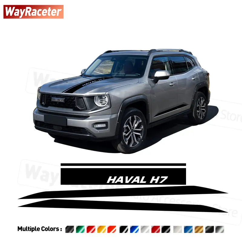 

3 Pcs Door Side Stripes Sticker Hood Engine Cover Carbon Fiber Vinyl Decal For GWM Haval H7 2025 2026 Off Road 4X4 Accessories
