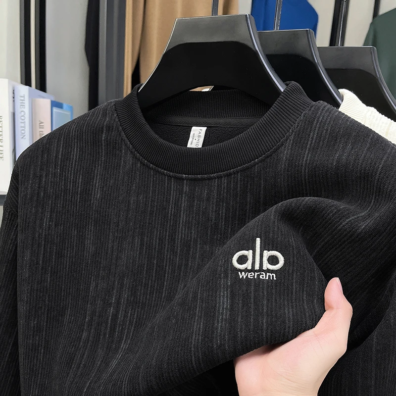 

Мужской зимний новый модный и повседневный универсальный пуловер с узором коры, вязаный свитер с круглым вырезом и толстым бархатом