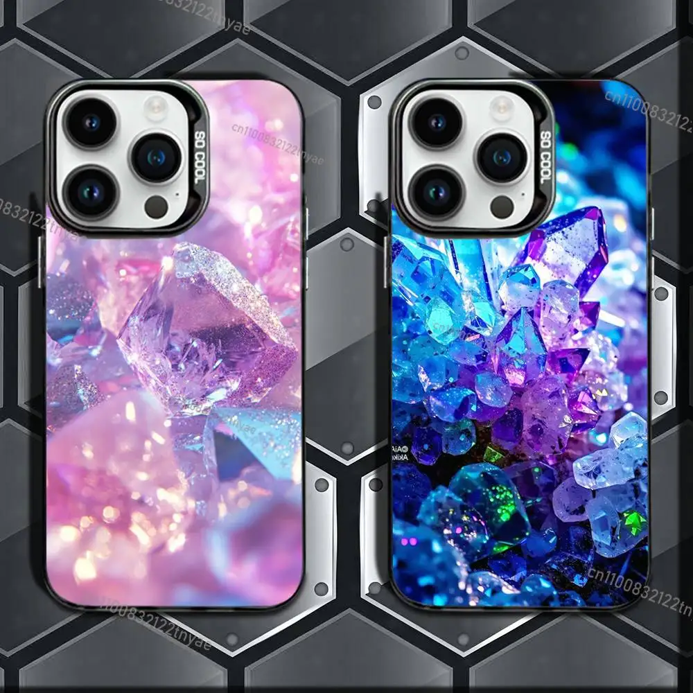 

Bling Bling Shining Stone Phone Case For iPhone 17,16e,16,ProMax,15,14,Plus,13,12,Mini,11,Pro Matte Colored Silver Luxury Cover