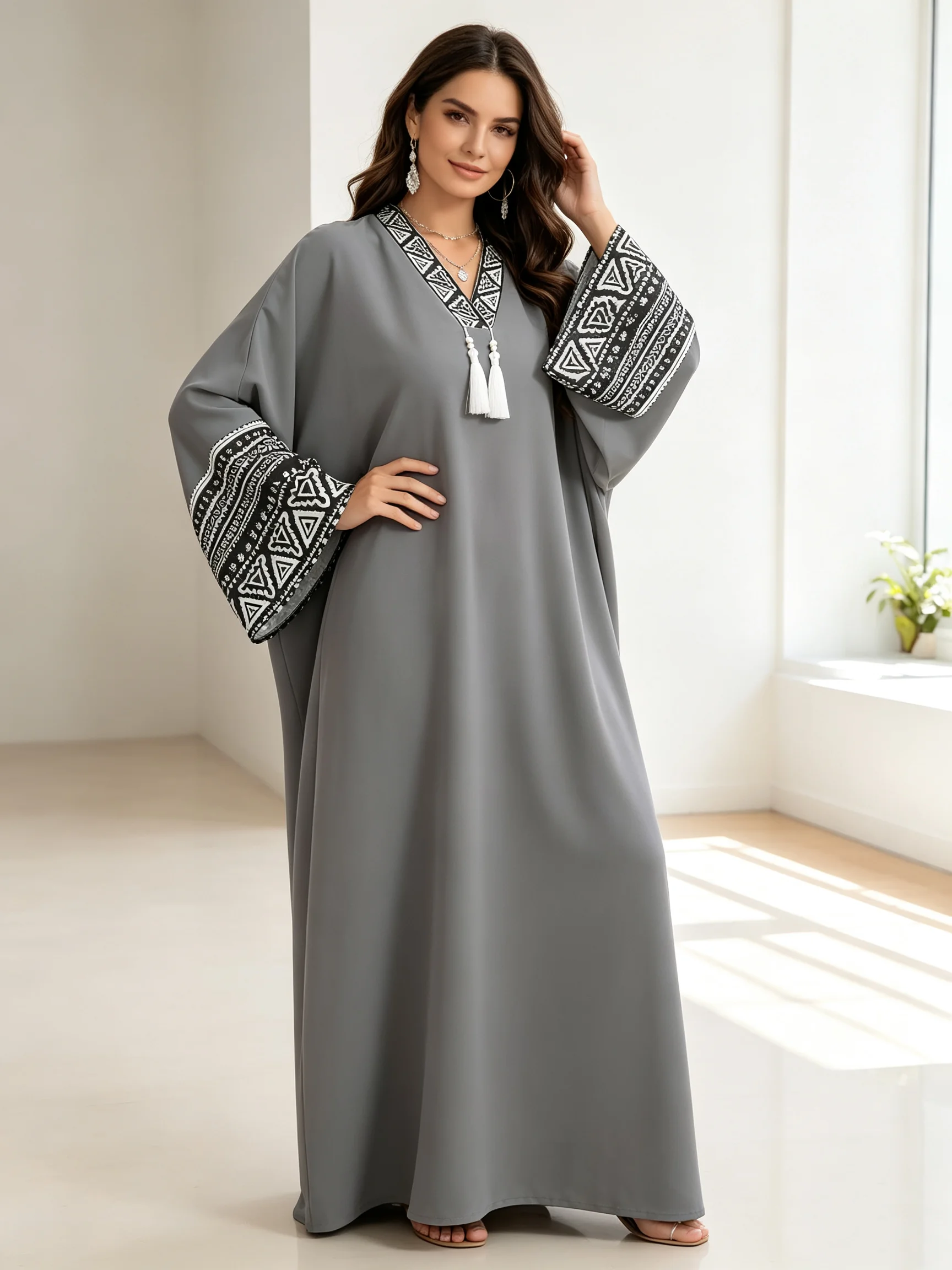 Ladies' Solid Color Tassel Detail Long Skirt Casual Elegant Middle Eastern Muslim Robe Dress