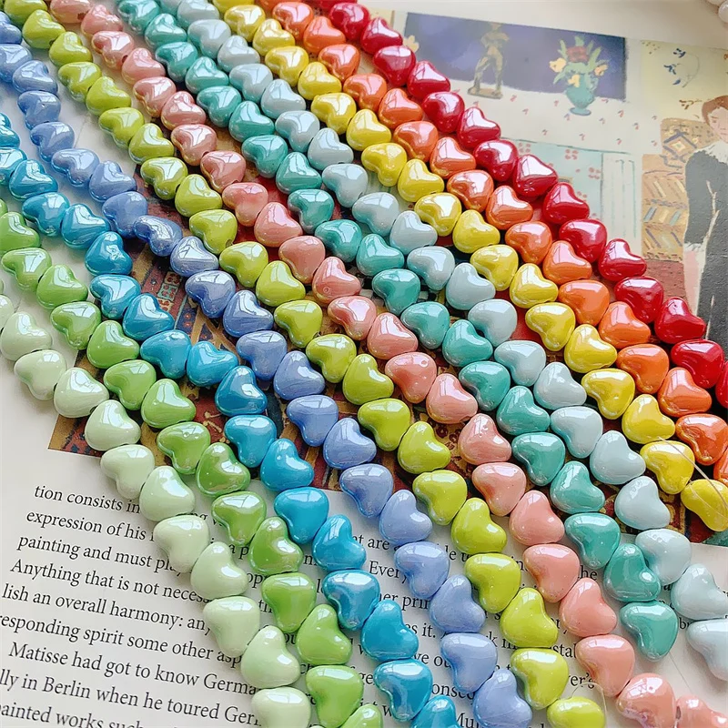  11x10MM Peach Heart Ceramic Beads Love Cross Bore Loose Beads Handmade For Jewelry Making DIY Necklace Bracelet Accessories