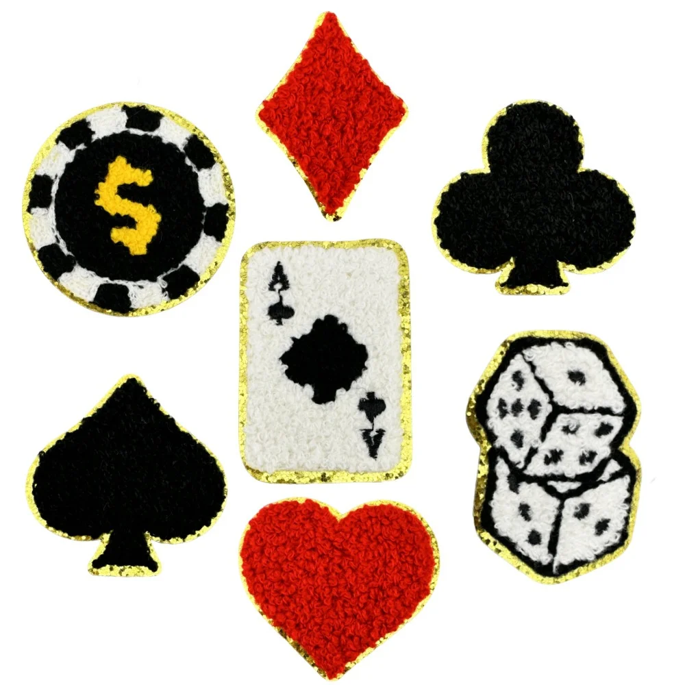 Poker Cloth Stickers Spades Embroidered Spades Towels Embroidered Gretel Embroidery Red Peaches Plum Blossom Stickers